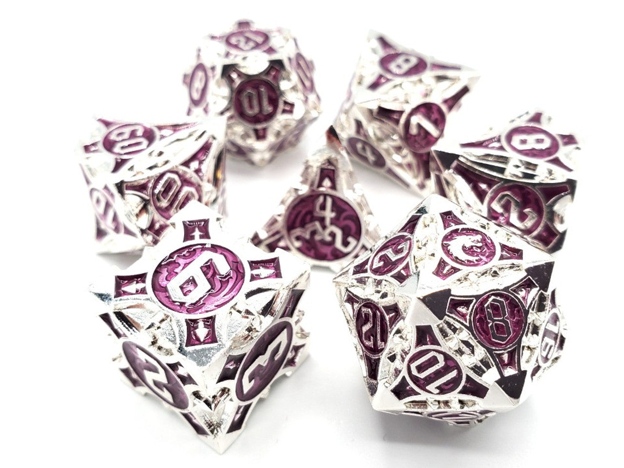 Old School Dice Gnome Forged Siler with Purple Metal Poly 7 Set | Odin's Place