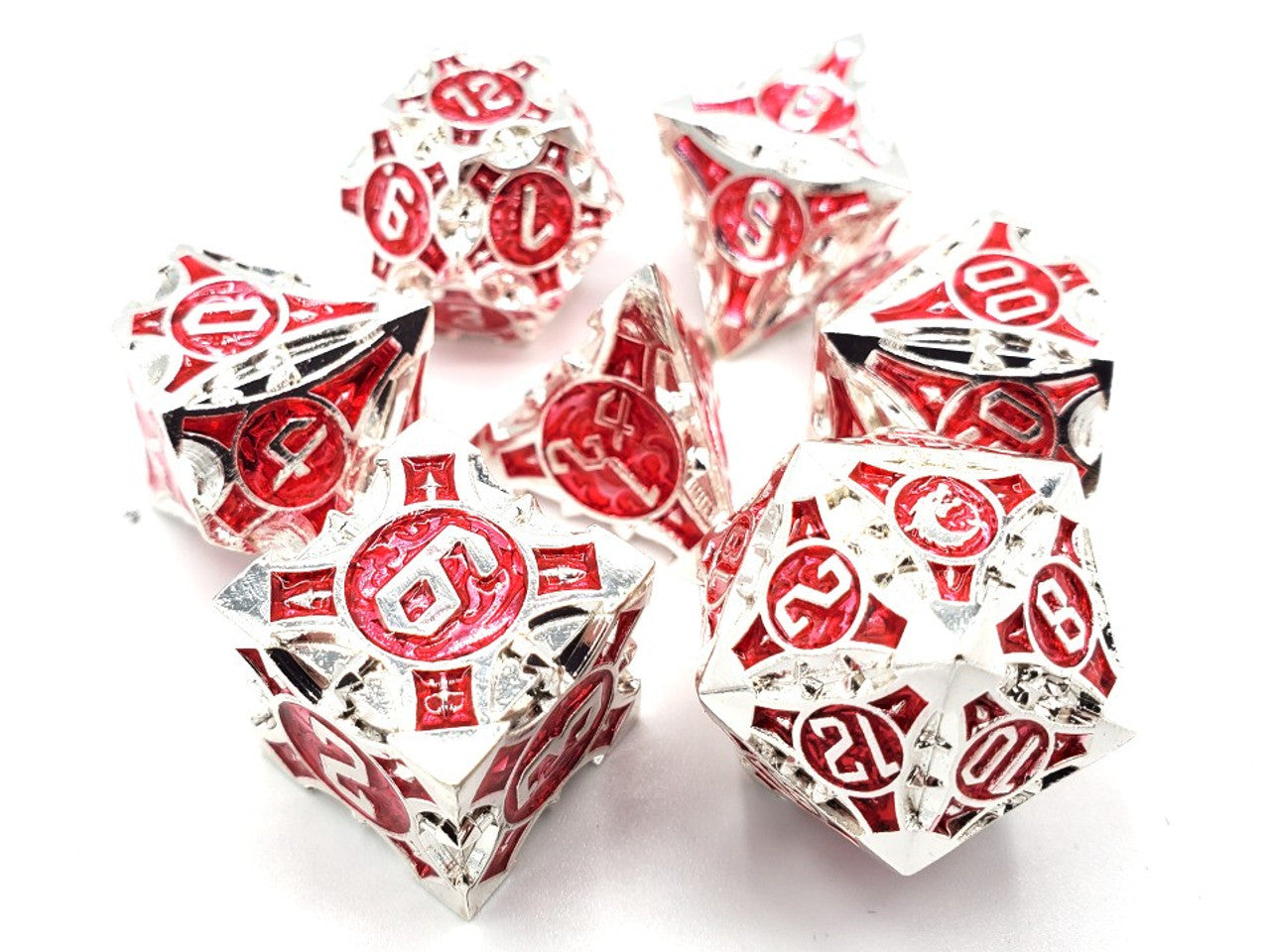 Old School Dice Gnome Forged Silver with Red Metal Poly 7 Set | Odin's Place