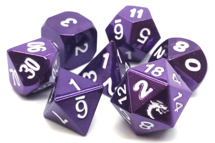 Old School Dice Halfling Forged Electric Purple Metal Poly 7 Set | Odin's Place