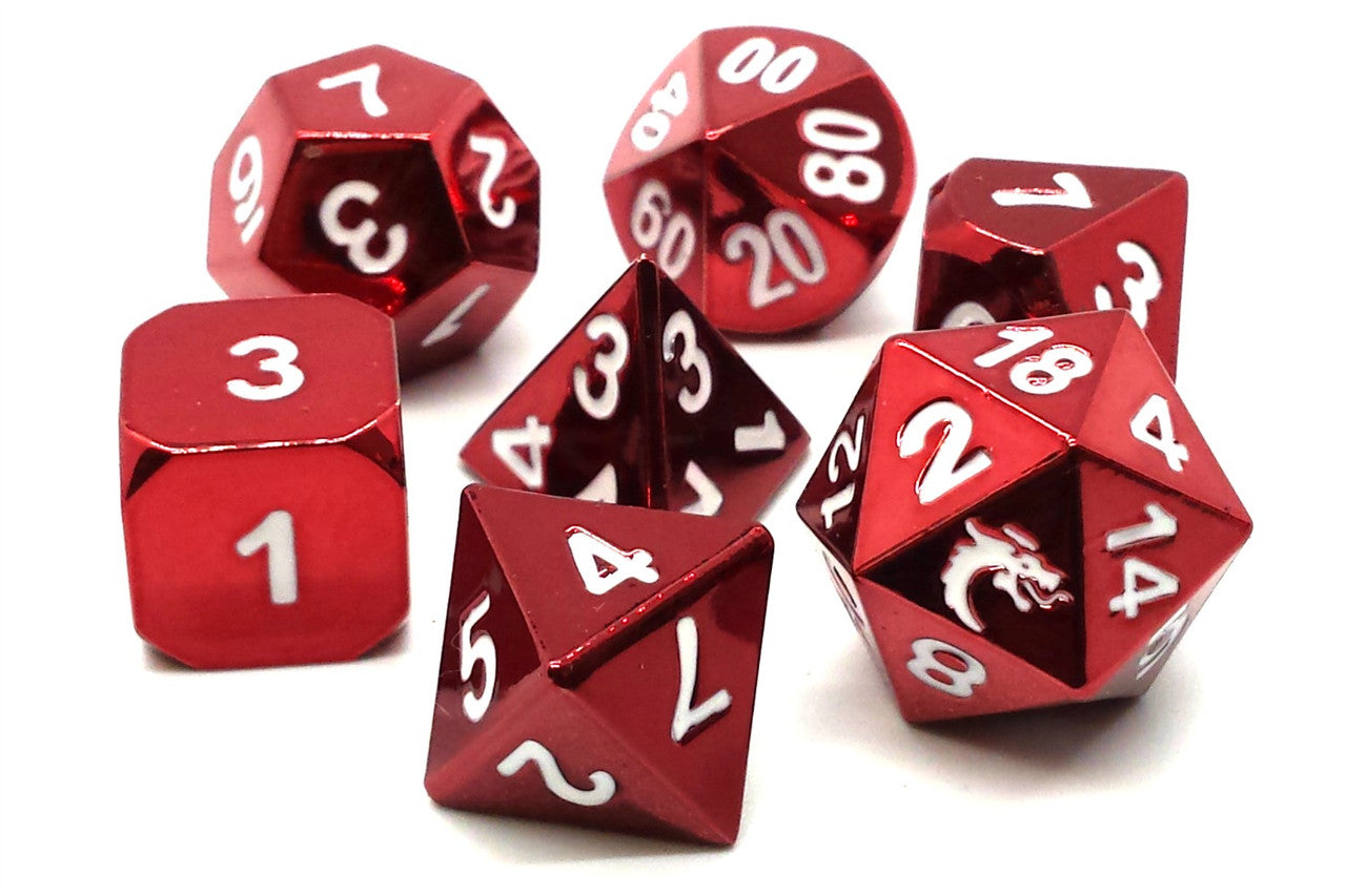 Old School Dice Halfling Forged Electric Red Metal Poly 7 Set | Odin's Place