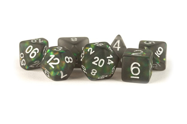 MDG Poly 7 Dice Set: Icy Opal Black with Silver Numerals | Odin's Place