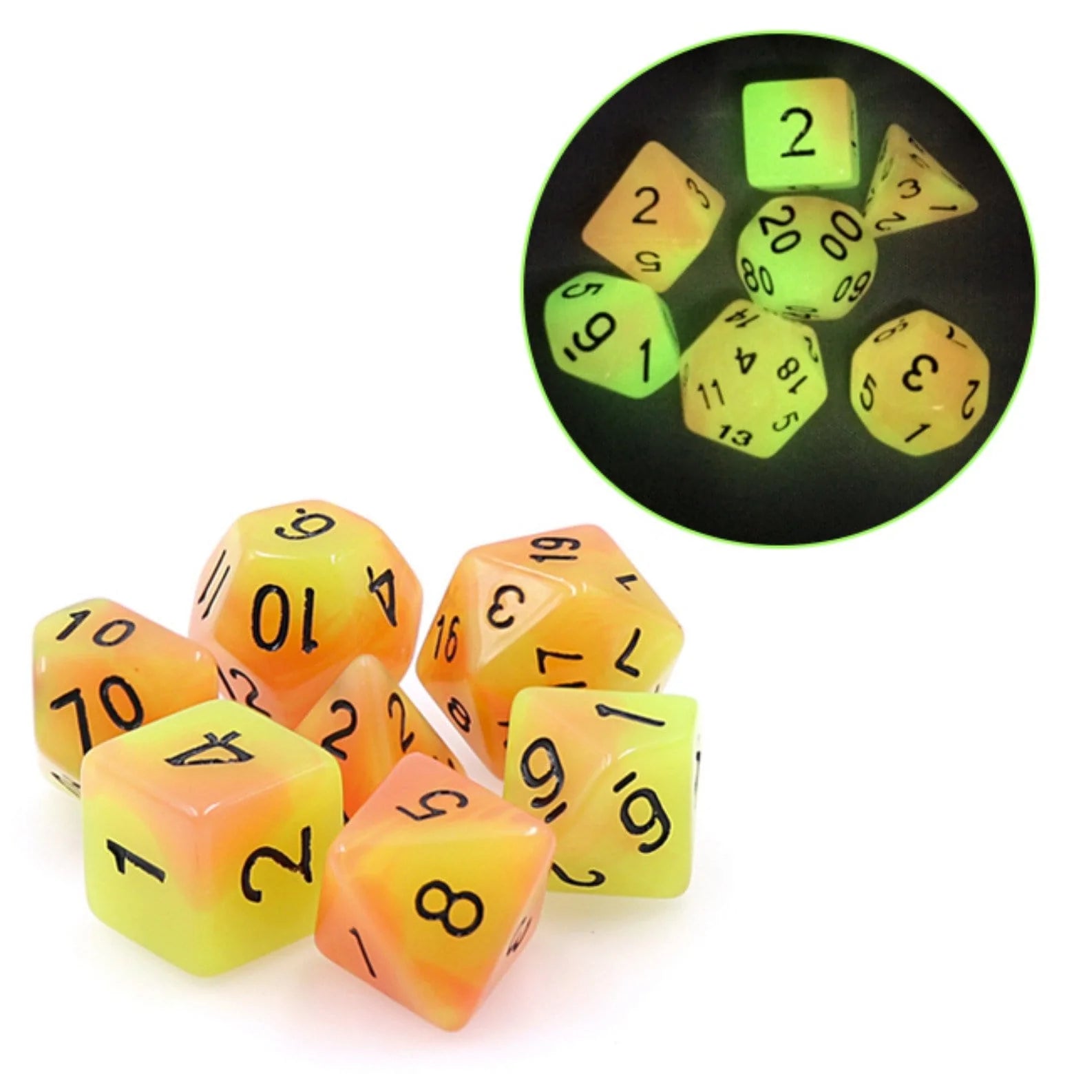 Foam Brain Glow in the Dark Fireball Poly 7 Dice Set | Odin's Place