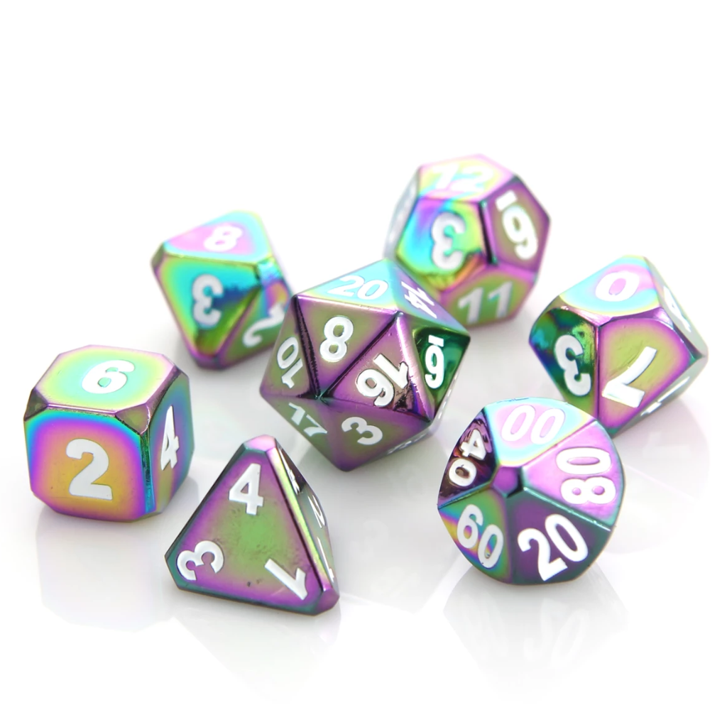 METAL FORGE DICE SET: SCORCHED RAINBOW W/ WHITE | Odin's Place