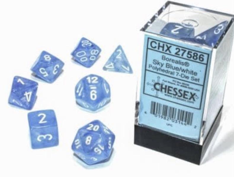 Chessex Borealis Sky Blue with White Luminary Glow in the Dark  Poly 7 Set | Odin's Place