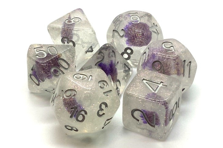 Old School Dice Infused Purple Flower Poly 7 Set | Odin's Place