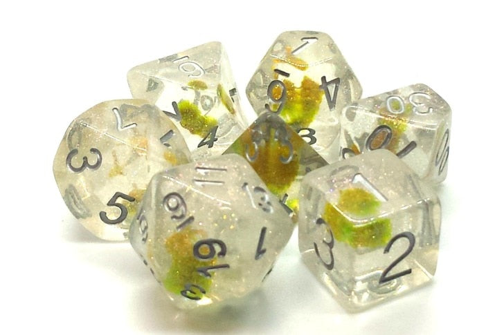 Old School Dice Infused Green Flower Poly 7 Set | Odin's Place