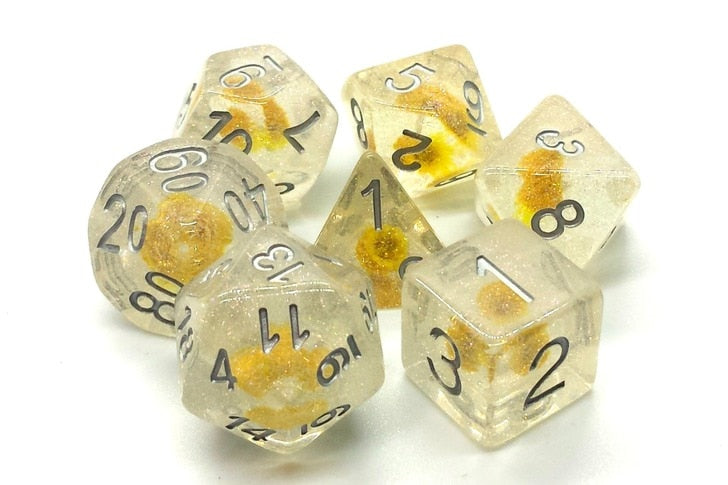 Old School Dice Infused Yellow Flower Poly 7 Set | Odin's Place