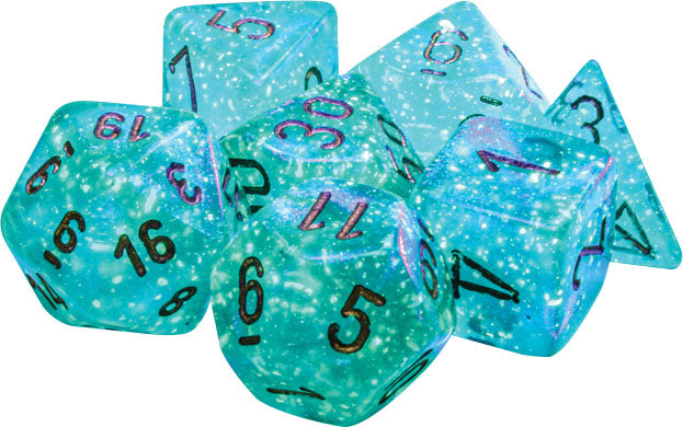 Chessex Borealis Glow in the Dark Teal with Gold Poly 7 Dice Set | Odin's Place