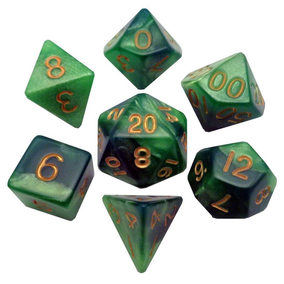 MDG Dark and Light Green with Gold Poly 7 Set | Odin's Place