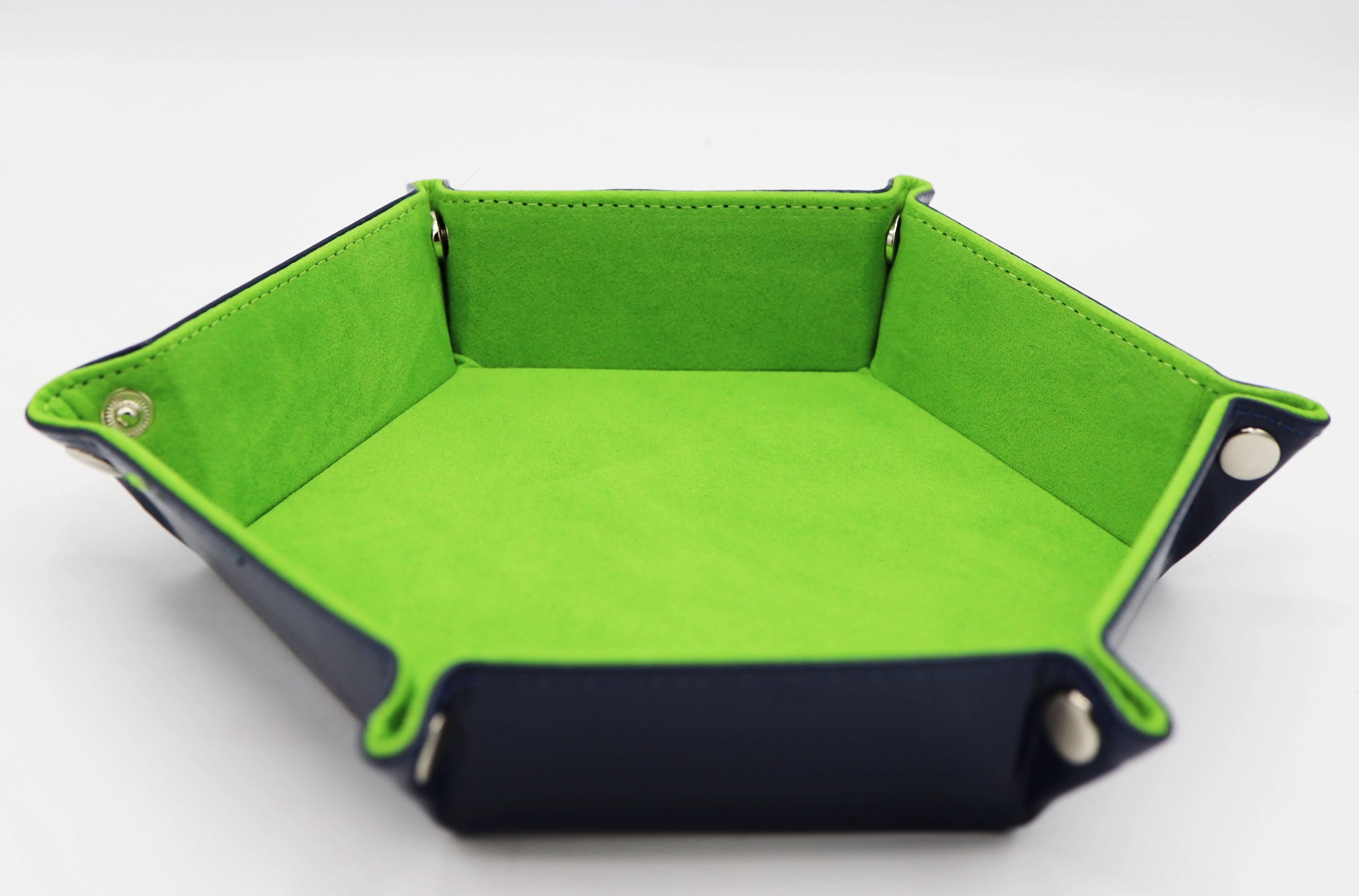 Foam Brain Folding Hexagonal Dice Tray Navy Blue With Green | Odin's Place