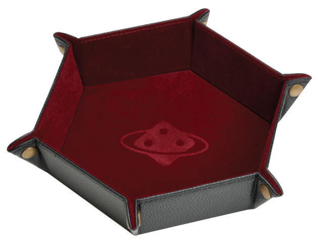 Sirius Dice Tray: Burgundy Folding Hexagon With Brass Buttons | Odin's Place