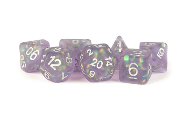 MDG Poly 7 Dice Set: Icy Opal Purple with Silver Numerals | Odin's Place