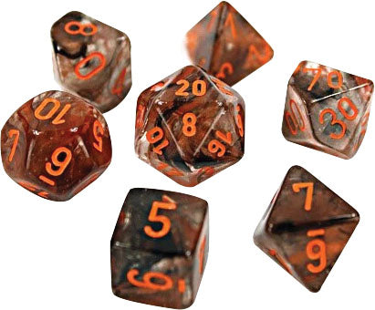 Chessex Lab Dice 4 Nebula: Copper Matrix/Orange Luminary Poly 7 Set | Odin's Place
