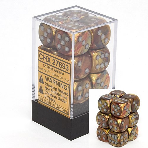 Chessex Lustrous Gold with Silver 16mm d6 Set | Odin's Place