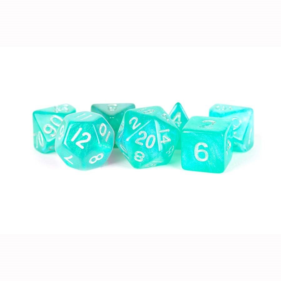 MDG Poly 7 Dice Set: Stardust Turquoise with Silver | Odin's Place