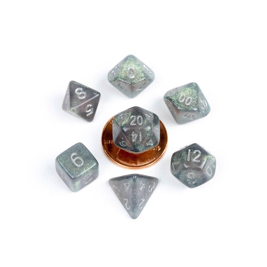 MDG MINI Poly 7 Set: Stardust Gray with Silver Numbers | Odin's Place
