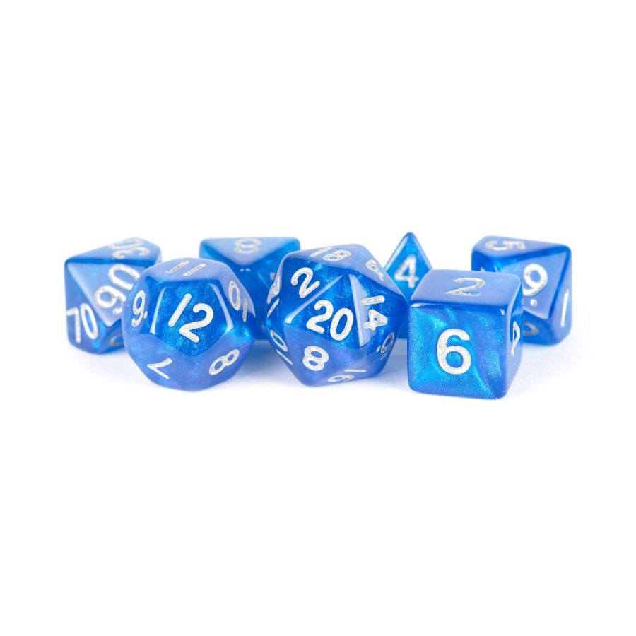 MDG MINI Poly 7 Set: Stardust Blue with Silver Numbers | Odin's Place