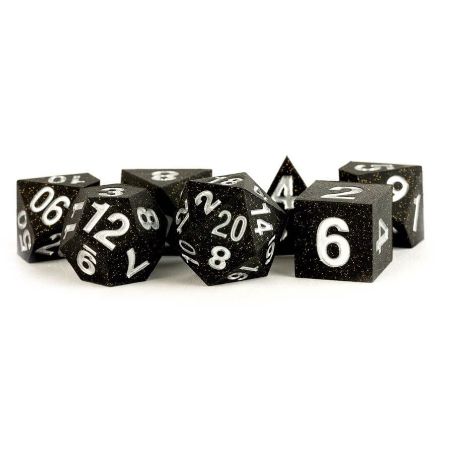 MDG Dice: Sharp-Edge Gold Scatter Rubber Poly 7 Set | Odin's Place