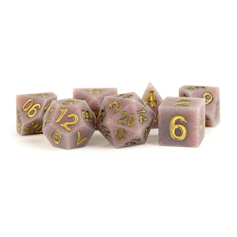 MDG Dice: Sharp-Edge Volcanic Soot Rubber Poly 7 Set | Odin's Place