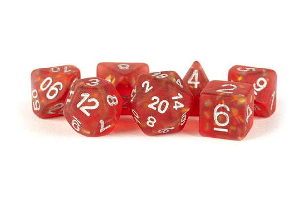 MDG Poly 7 Dice Set: Icy Opal Red with Silver Numerals | Odin's Place