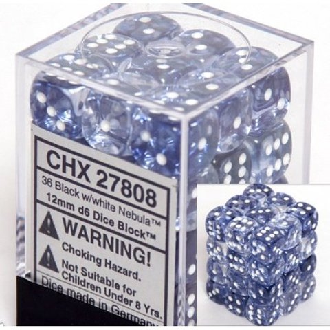Chessex Nebula Black with White 12mm d6 Set | Odin's Place