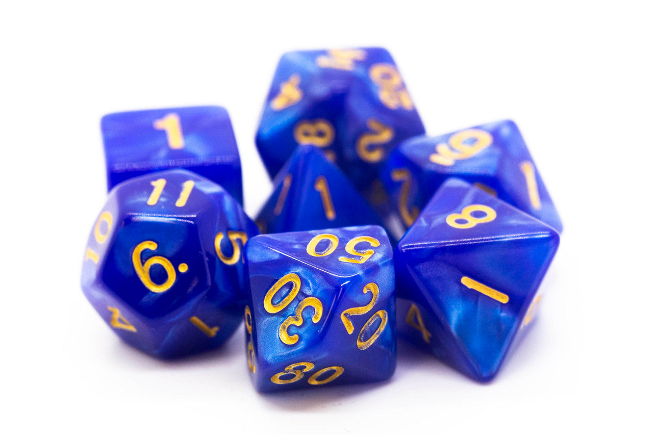Old School Dice Pearl Drop - Blue with Gold Poly 7 Set | Odin's Place