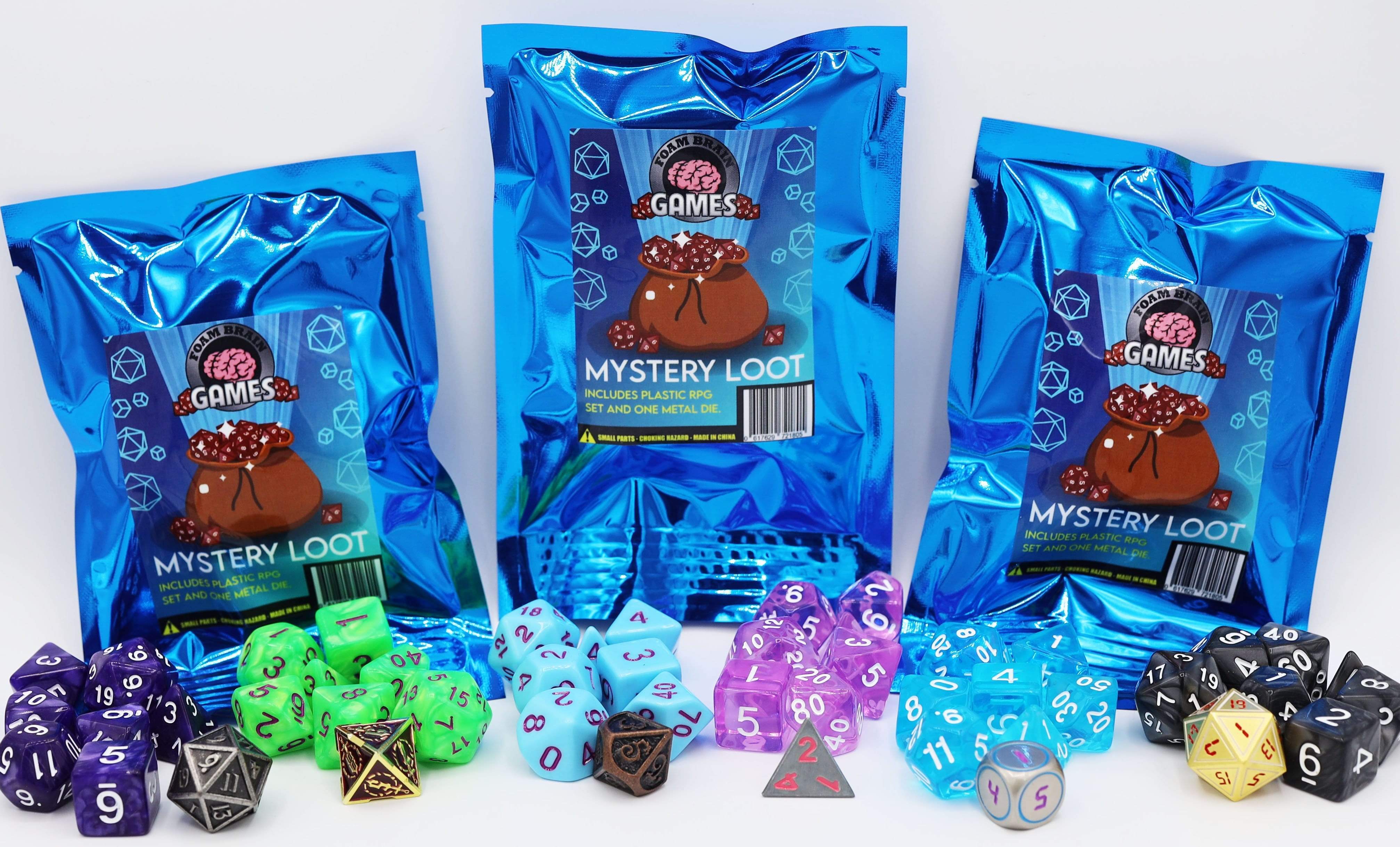 Foam Brain Mystery Loot: RPG Dice Set & Bonus Metal Die | Odin's Place