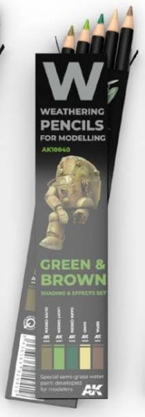 Weathering Pencils for Modelling: Green & Brown Shading & Effects Set (5) | Odin's Place