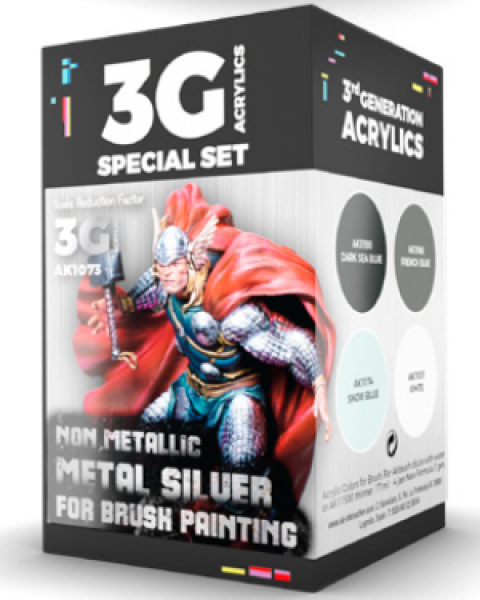 AK-Interactive: 3rd Gen Acrylics - Wargame Colors Non Metallic Metal Silver Set | Odin's Place