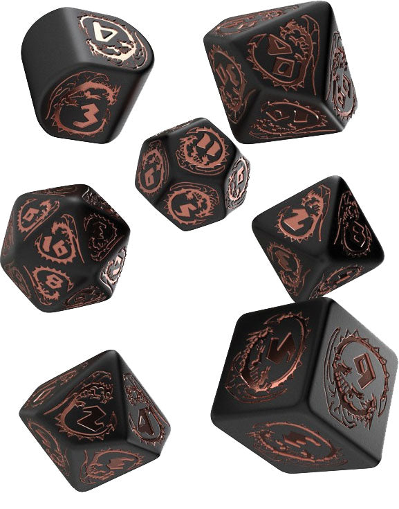Q Workshop Dragons Modern Dice Set Black and Copper | Odin's Place