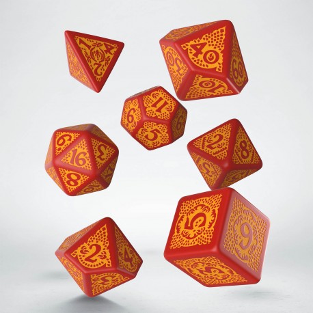 Q Workshop Dragon Slayer Poly 7 Dice Set Red and Orange | Odin's Place