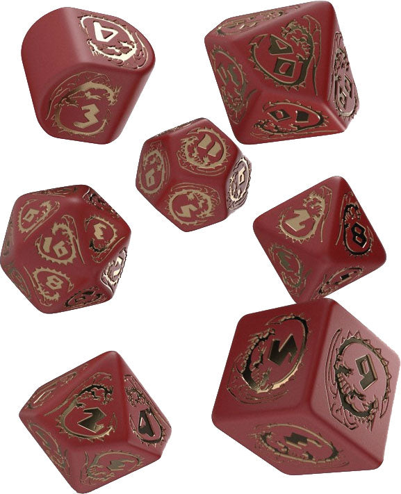 Q Workshop Dragons Modern Dice Set Red and Gold | Odin's Place