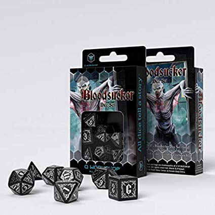 Q Workshop Bloodsucker Poly 7 Dice Set Black and Silver | Odin's Place