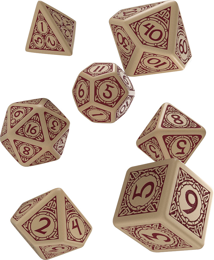 Q Workshop Viking Poly 7 Dice Set Beige and Brown | Odin's Place