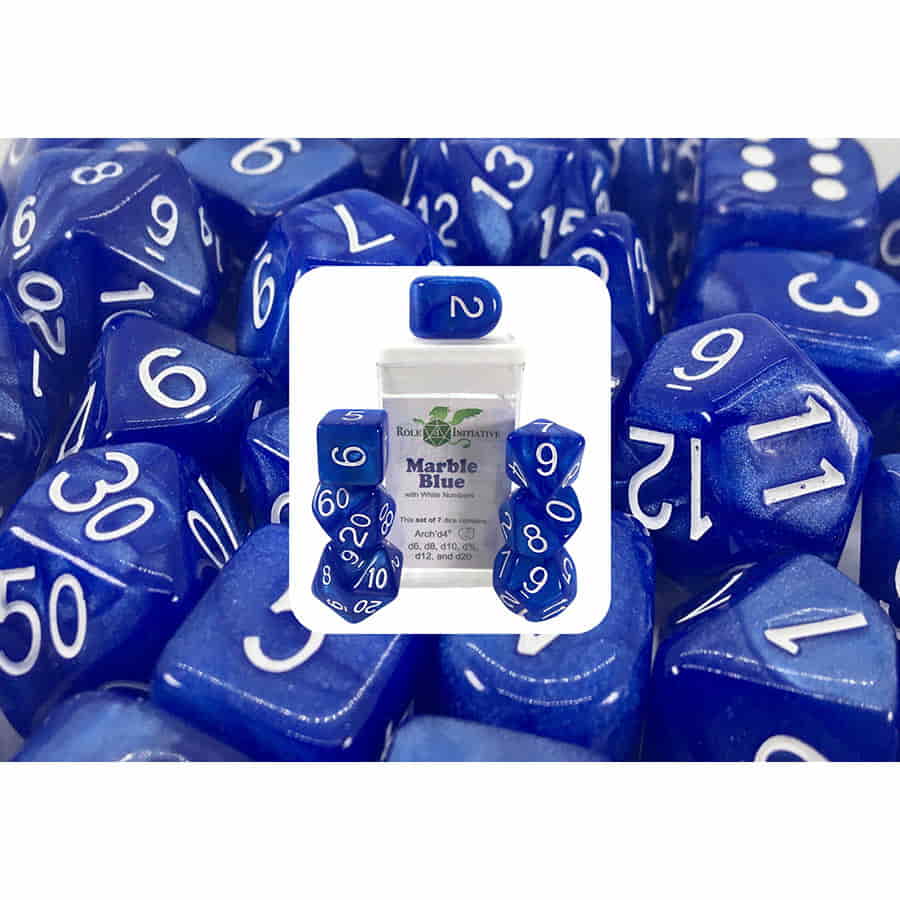 Role 4 Initiative Marble Blue Poly 7 Dice Set | Odin's Place
