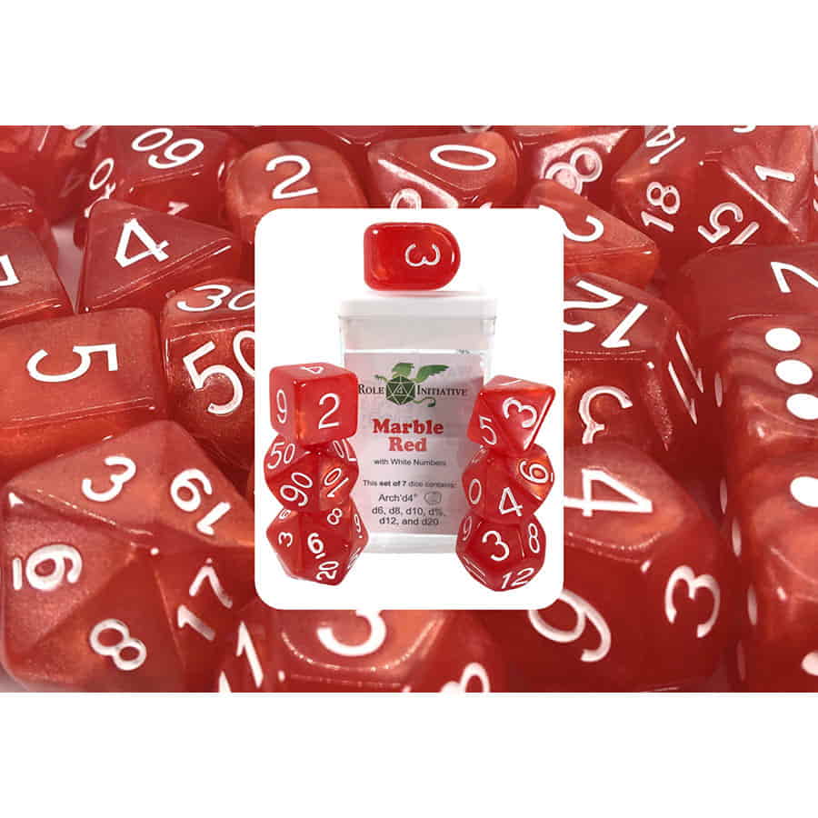 Role 4 Initiative Marble Red Poly 7 Dice Set | Odin's Place