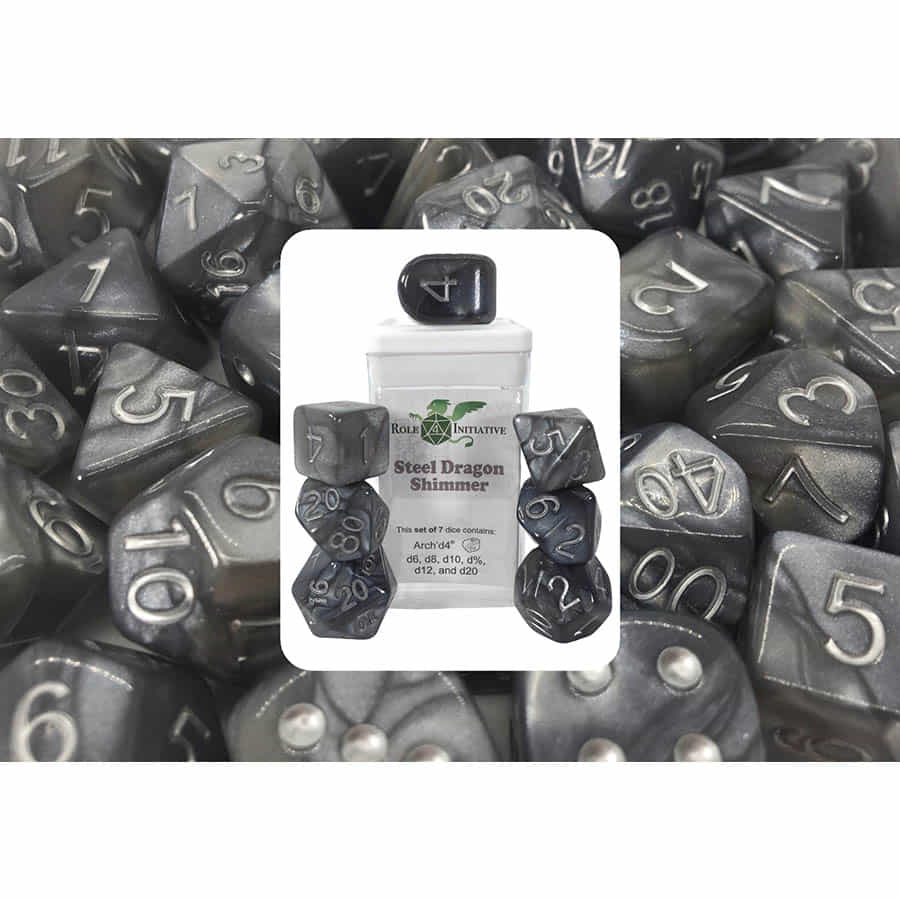 Role 4 Initiative Steel Dragon Shimmer Poly 7 Dice Set | Odin's Place