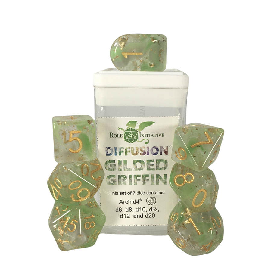 Roll 4 Initiative Diffusion Gilded Griffin Poly 7 Dice Set | Odin's Place
