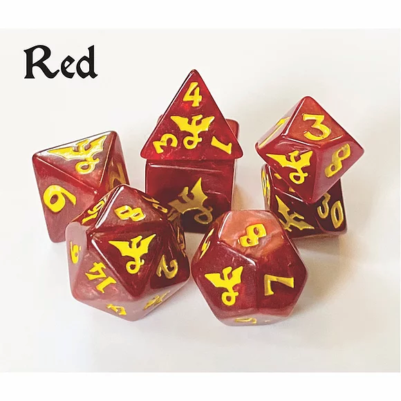 Black Oak Workshop Glitterwing Red Dragon Poly 7 Dice Set | Odin's Place