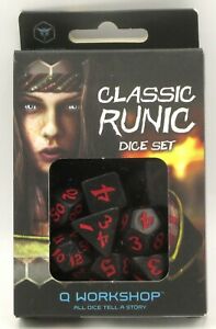 Q Workshop Classic Runic Dice Set Black and Red | Odin's Place