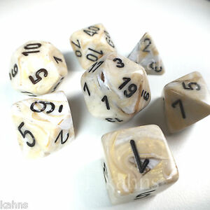 Chessex Marble Ivory with Black Poly 7 Set | Odin's Place