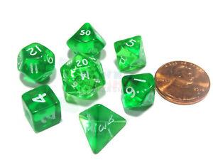 Chessex Transparent Mini Green with White Poly 7 Set | Odin's Place