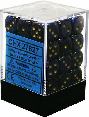 Chessex Scarab Royal Blue with Gold 12mm D6 Dice Set | Odin's Place