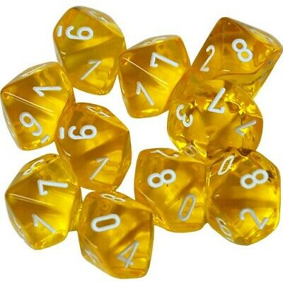 Chessex Translucent Yellow With White d10 Set | Odin's Place
