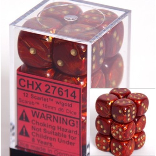 Chessex Scarab Scarlet with Gold 16mm d6 Set | Odin's Place