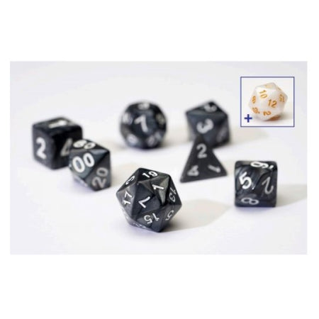 7CT OPAQUE POLY DICE SET - PEARL/CHARCOAL GREY ACRYLIC | Odin's Place
