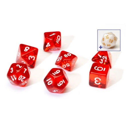 7CT TRANSPARENT POLY DICE SET - RED W/WHITE RESIN | Odin's Place