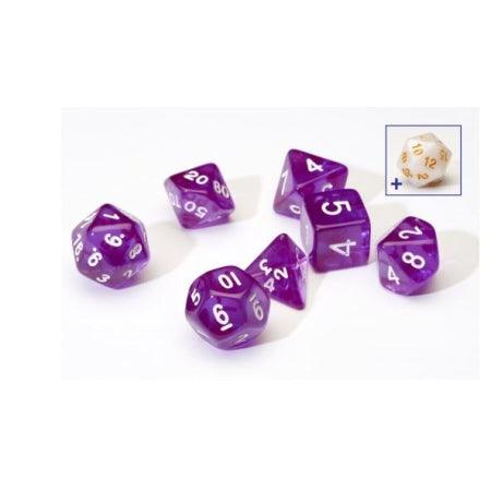 7CT TRANSPARENT POLY DICE SET - PURPLE W/WHITE RESIN | Odin's Place