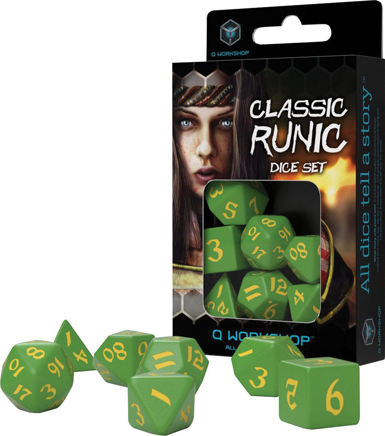 Q Workshop Runic Green and Yellow Poly 7 Set | Odin's Place