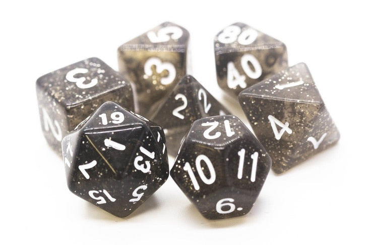 Old School Dice Sparkle Black Poly 7 Set | Odin's Place